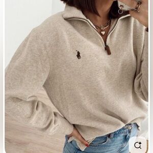 Polo Ralph Lauren Light Gray Quarter Zip Sweater 100% Cotton